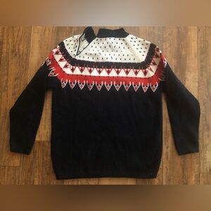 Vintage Sirocco Sweater Acrylic Christmas Reindeer Knit Long Sleeve, Neck Zipper